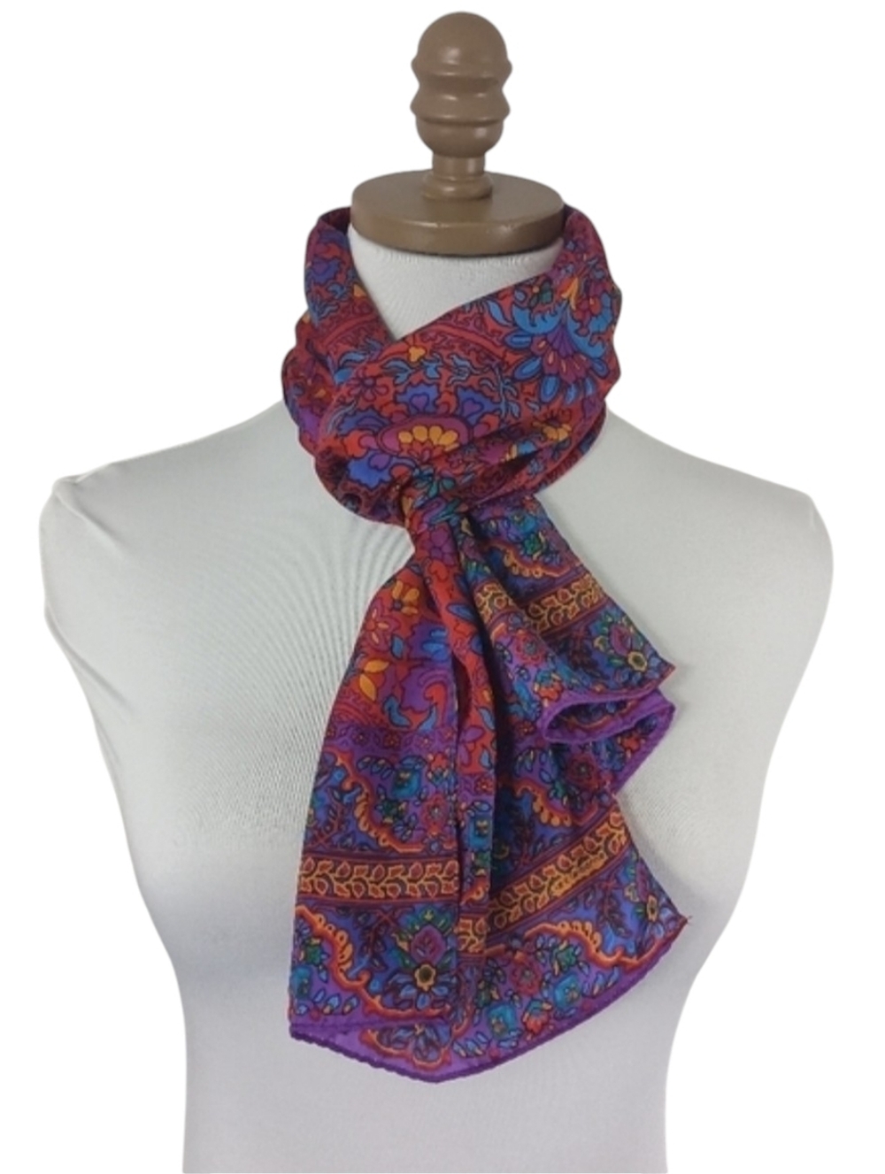 Vintage 80s Liz Claiborne Women's Multicolored Silk Floral Scarf Colorful